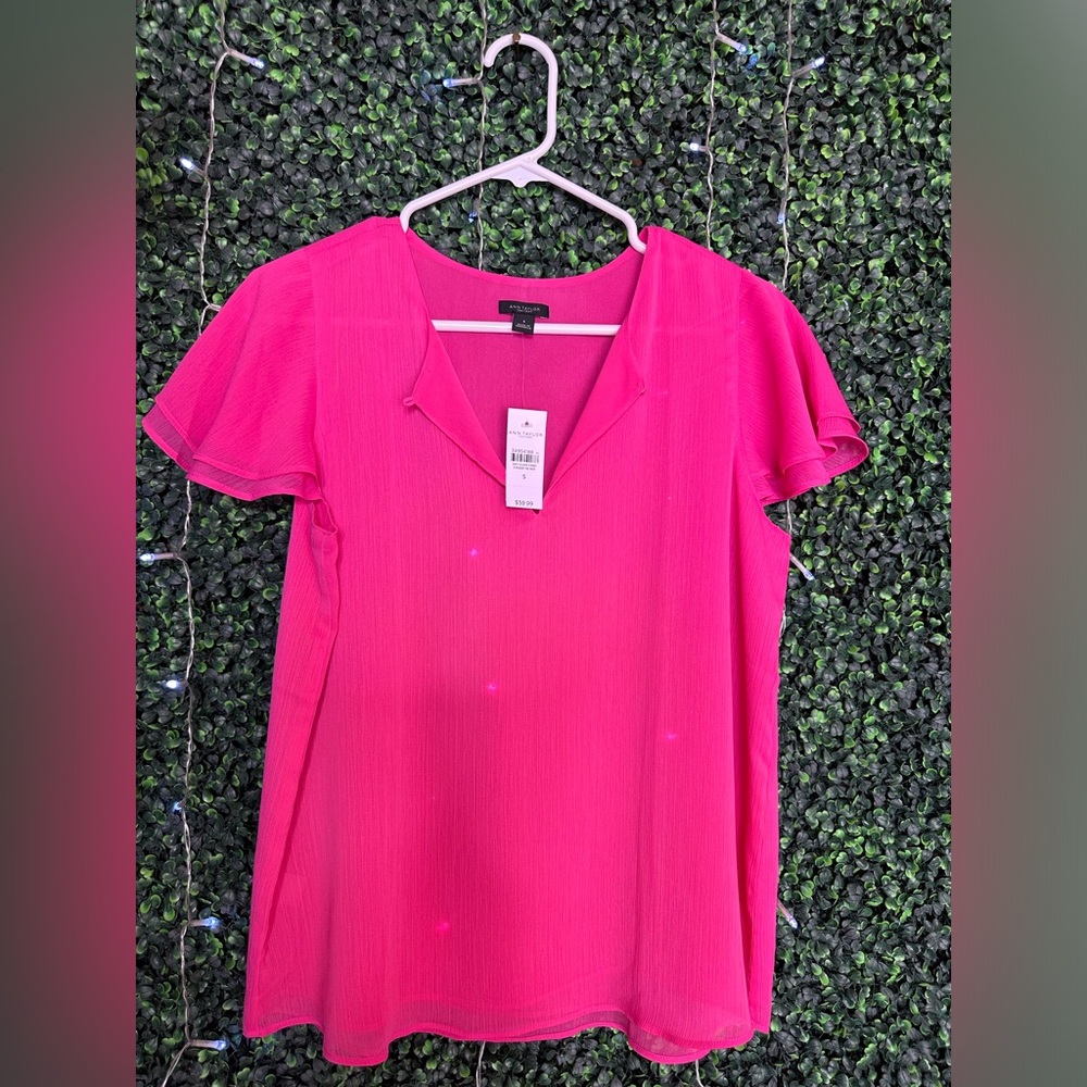 Ann Taylor Factory hot pink crepe summer blouse